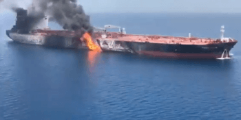 Iranian TV footage of burning oil tanker