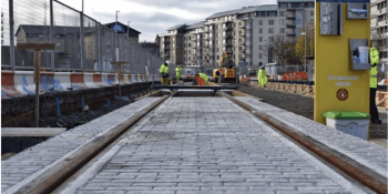 First tram lines at Ocean Terminal