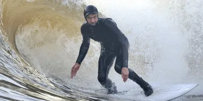 Surfer at Lost Shore media event