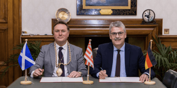 President of Glasgow of Commerce, Derek Provan OBE and CEO of Bremeninvest, Andreas Heyer signing the MoU