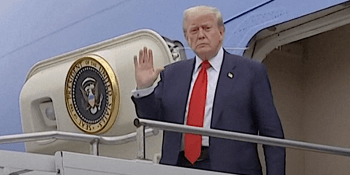 Trump disembarking from Air Force One at Prestwick