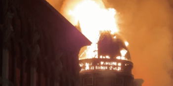 Dome of Glasgow building ablaze