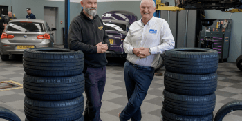 Alistair Brailey, General Manager at Hunters of Linlithgow, with Norman Kerr of Kerr's Tyres