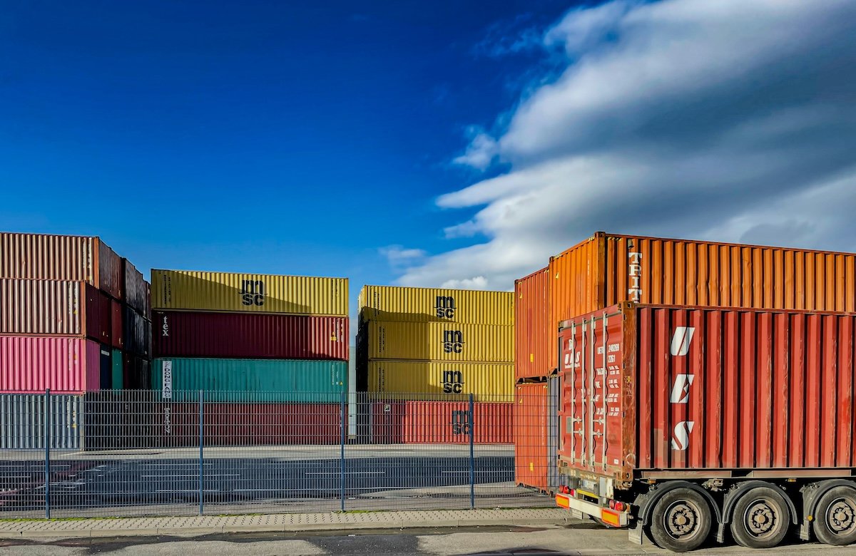 shipping containers and lorry
